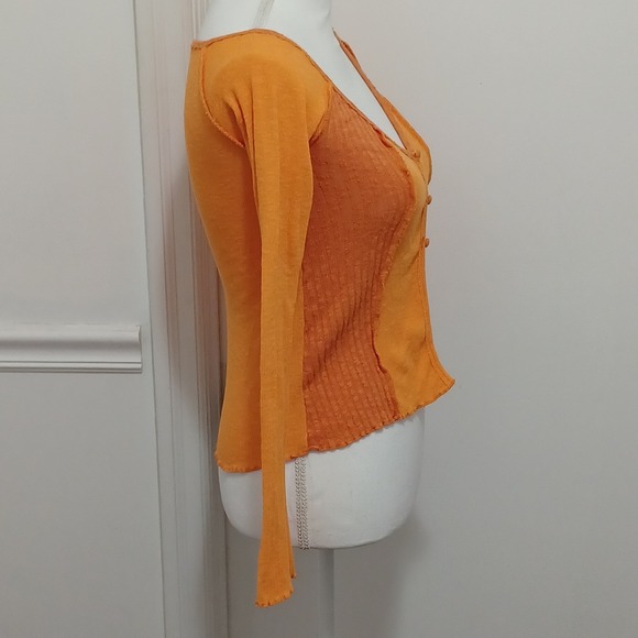 Urban Outfitters Womens Crop Top Long Sleeves Lightweight Sz SP Orange - Picture 5 of 8
